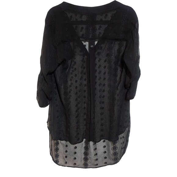 Sheer Blouse Black Small Stretchy Lightweight Minimalist Boho Office wear Chic - Picture 2 of 10